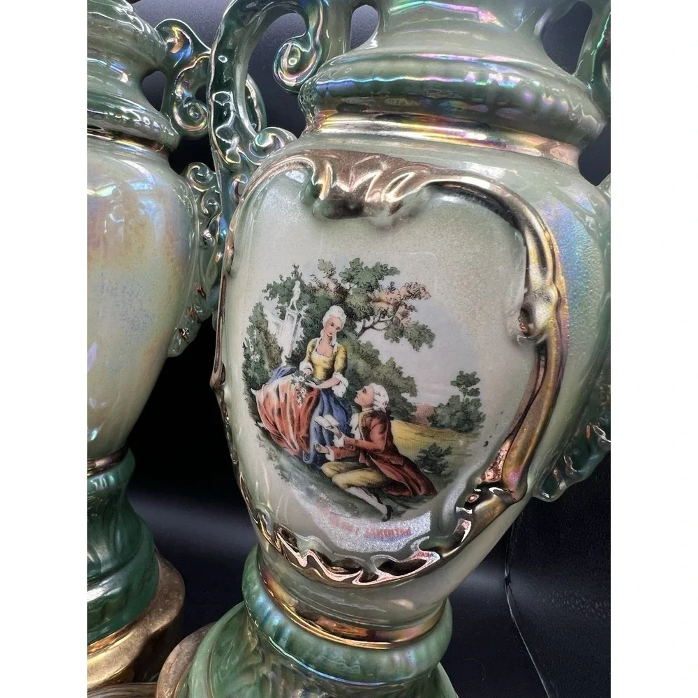 2 Urn Ornate Ceramic Table Lamp Victorian Courting Couple Romantic Rococo Style